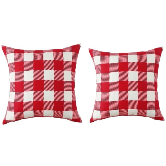 The Mountain Home Collection Decorative Plaid 18 in. x 18 in. Square Red Pillow - Picture 1 of 5